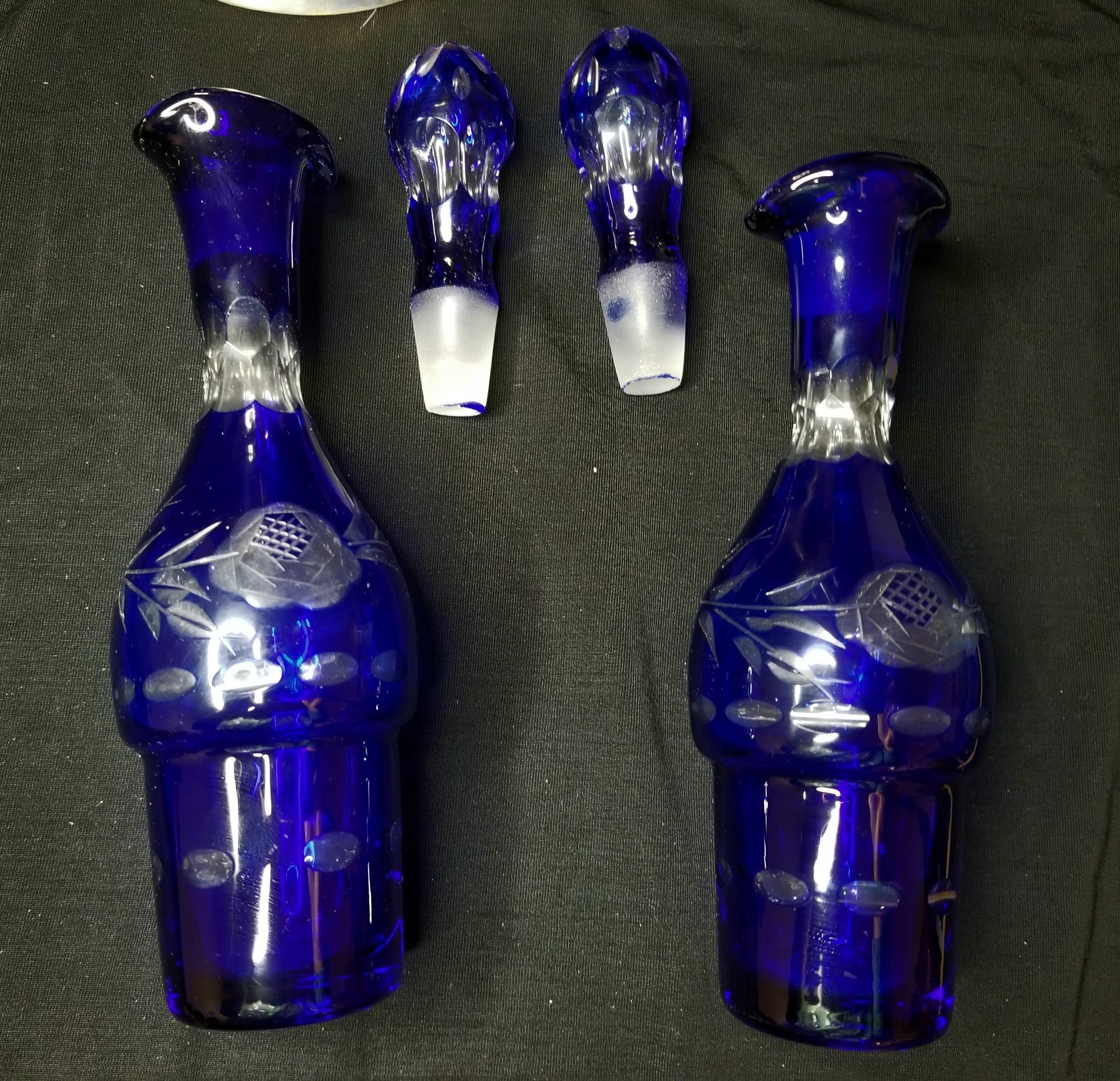 Victorian Royal Blue Cut Glass Cruet Set, 57 OFF